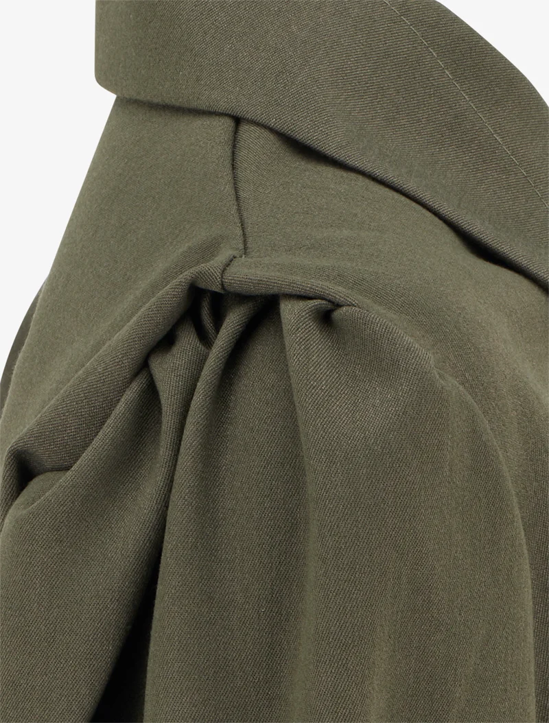 Blouse élastiquée à col à pied - Kaki