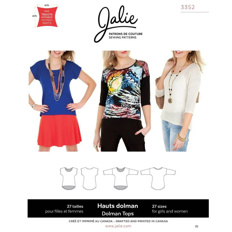 PDF PATRON DE COUTURE | 3352 | Haut à manches dolman | Jalie | BILINGUE (FR/EN)