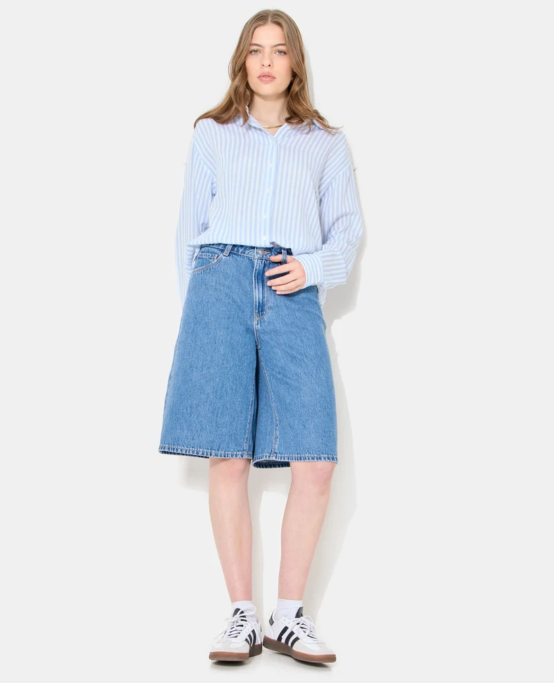 Chemise oversize rayée avec lin