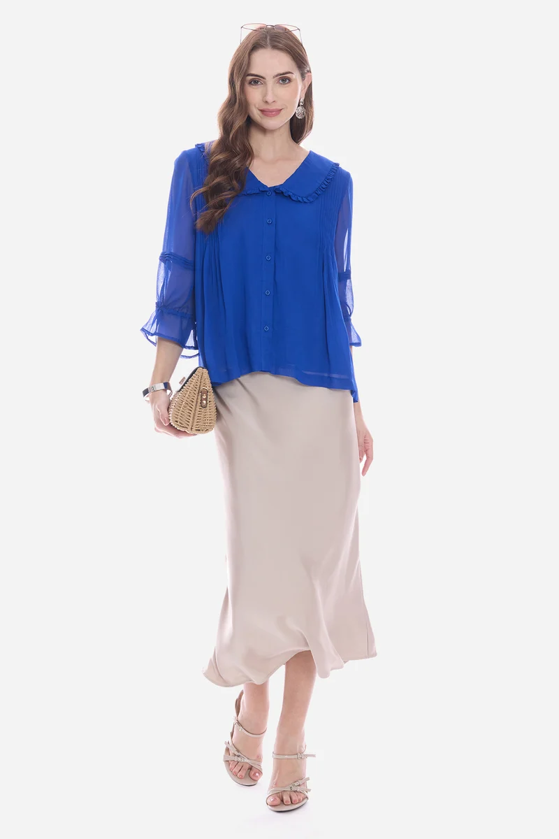 Rovna|100% Viscose Peter Pan Collar Shirt