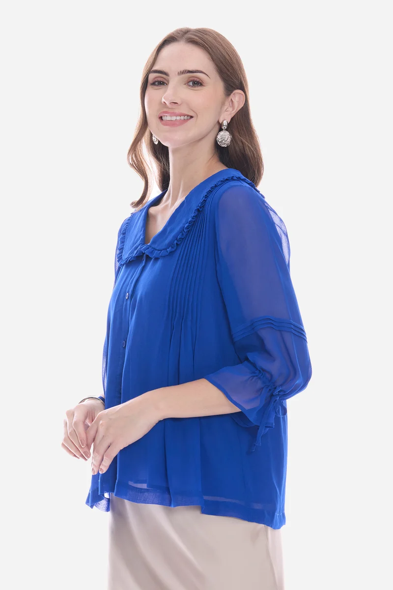 Rovna|100% Viscose Peter Pan Collar Shirt