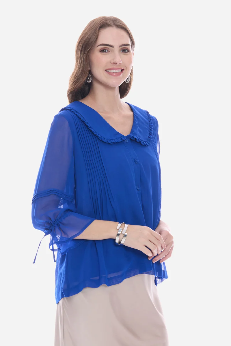 Rovna|100% Viscose Peter Pan Collar Shirt