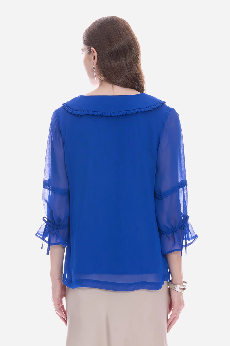 Rovna|100% Viscose Peter Pan Collar Shirt