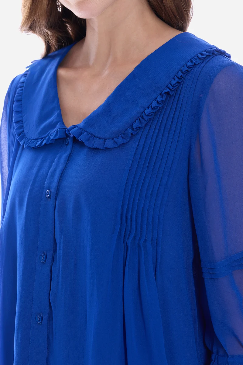 Rovna|100% Viscose Peter Pan Collar Shirt
