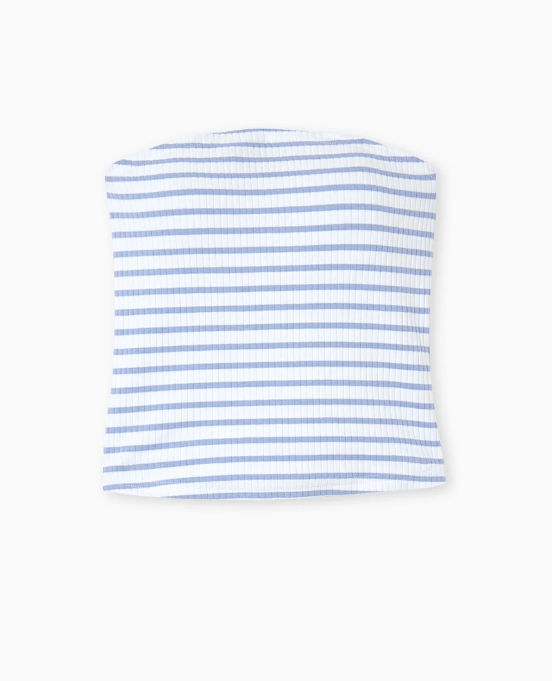 Top bandeau en maille côtelée rayée