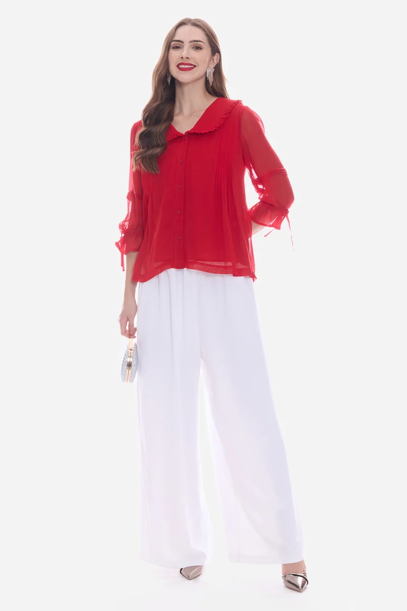 Rovel|100% Viscose Peter Pan Collar Shirt