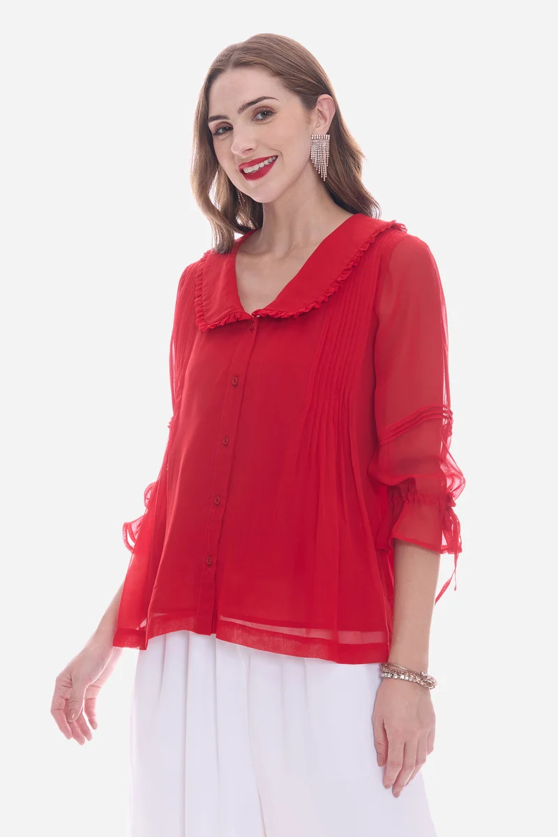 Rovel|100% Viscose Peter Pan Collar Shirt