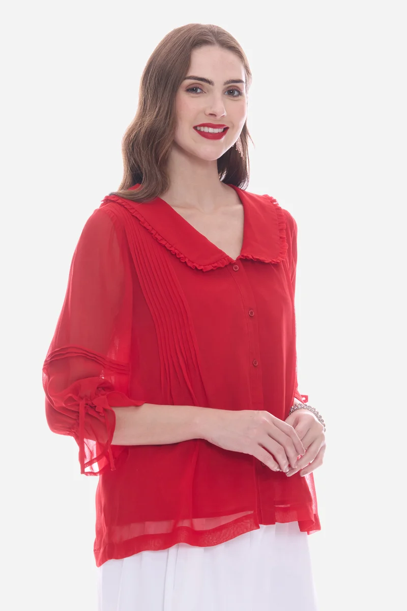 Rovel|100% Viscose Peter Pan Collar Shirt
