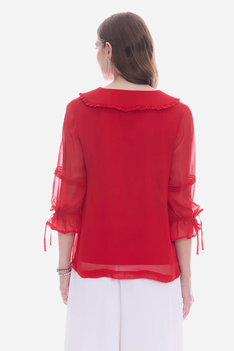 Rovel|100% Viscose Peter Pan Collar Shirt