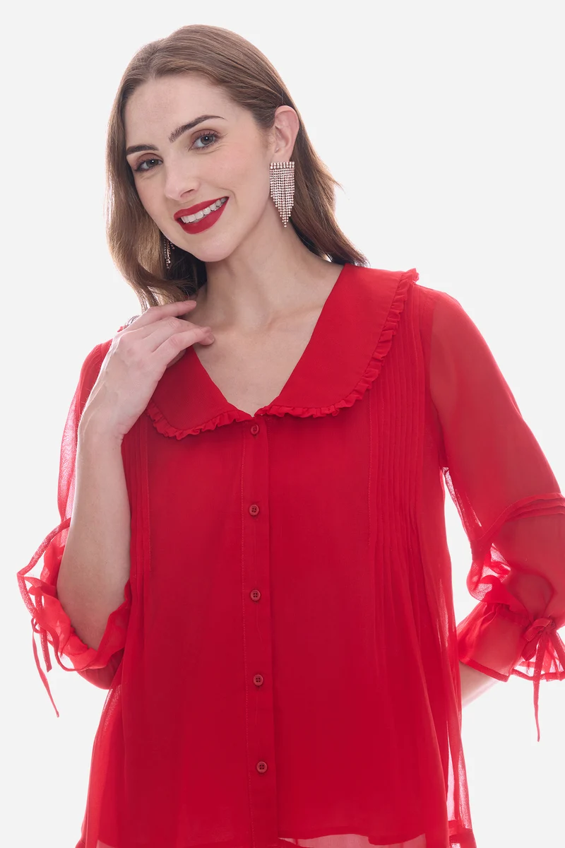 Rovel|100% Viscose Peter Pan Collar Shirt