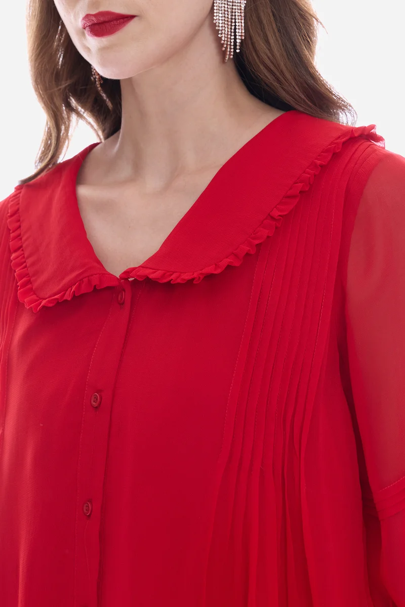 Rovel|100% Viscose Peter Pan Collar Shirt