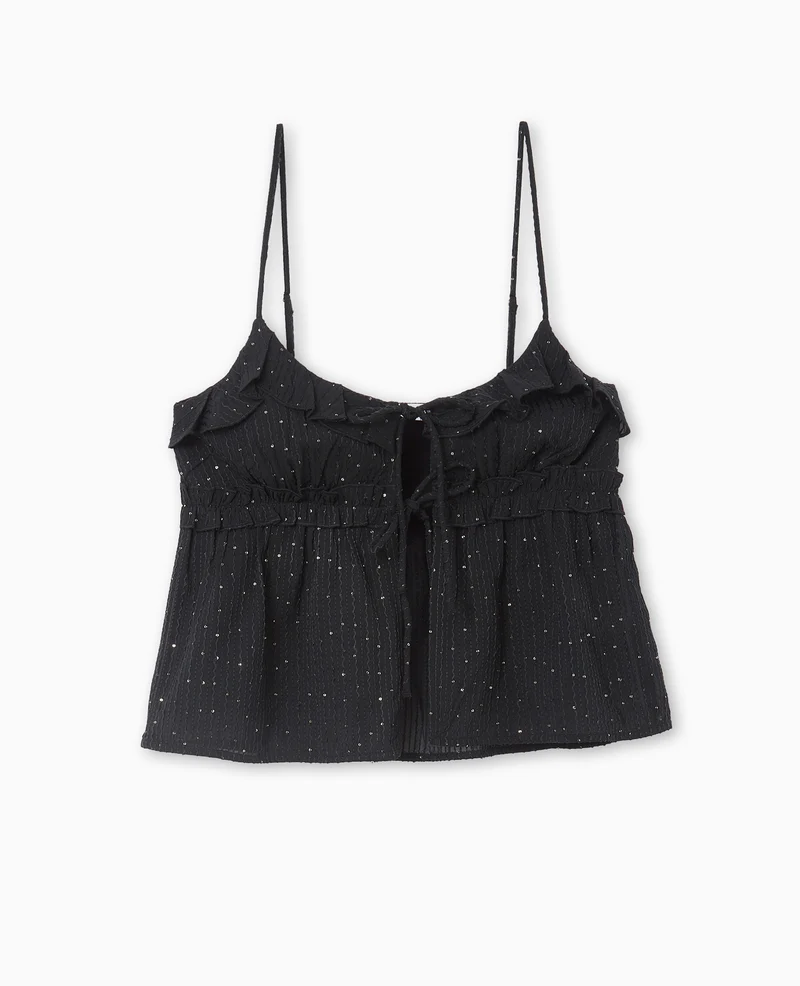 Top à bretelles avec volants et mini sequins