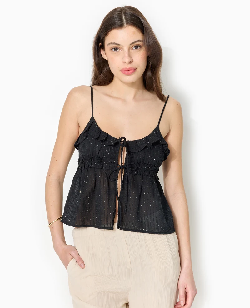 Top à bretelles avec volants et mini sequins