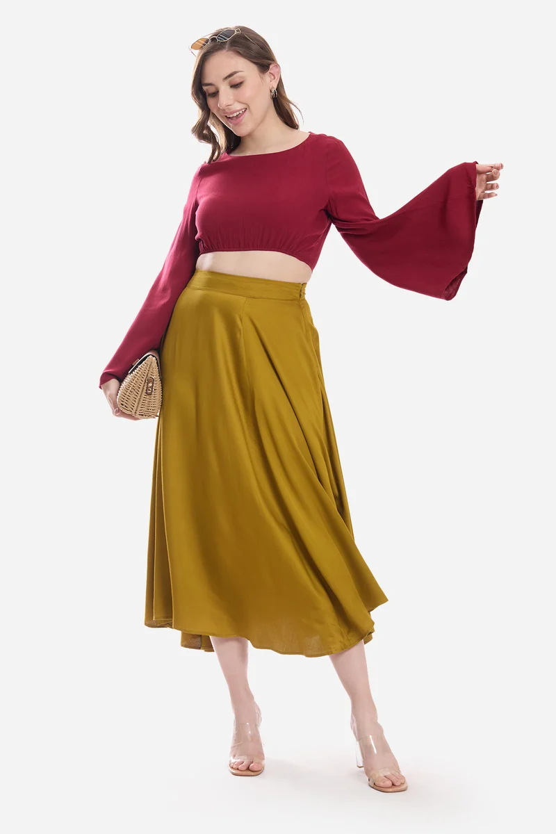 Kidel|100% Viscose Bell Sleeve Crop Top