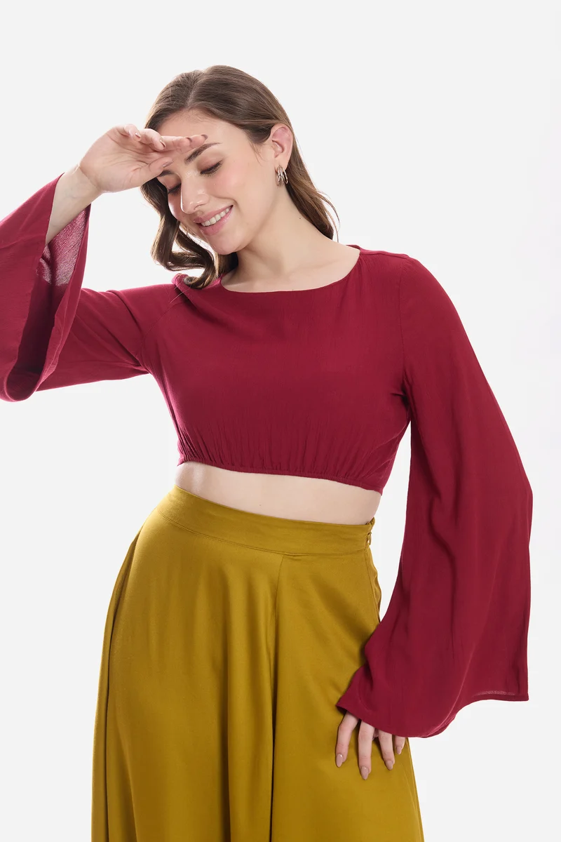 Kidel|100% Viscose Bell Sleeve Crop Top