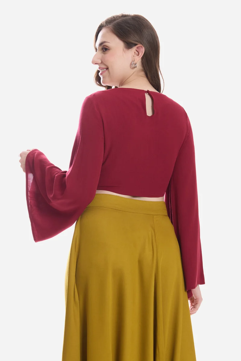 Kidel|100% Viscose Bell Sleeve Crop Top