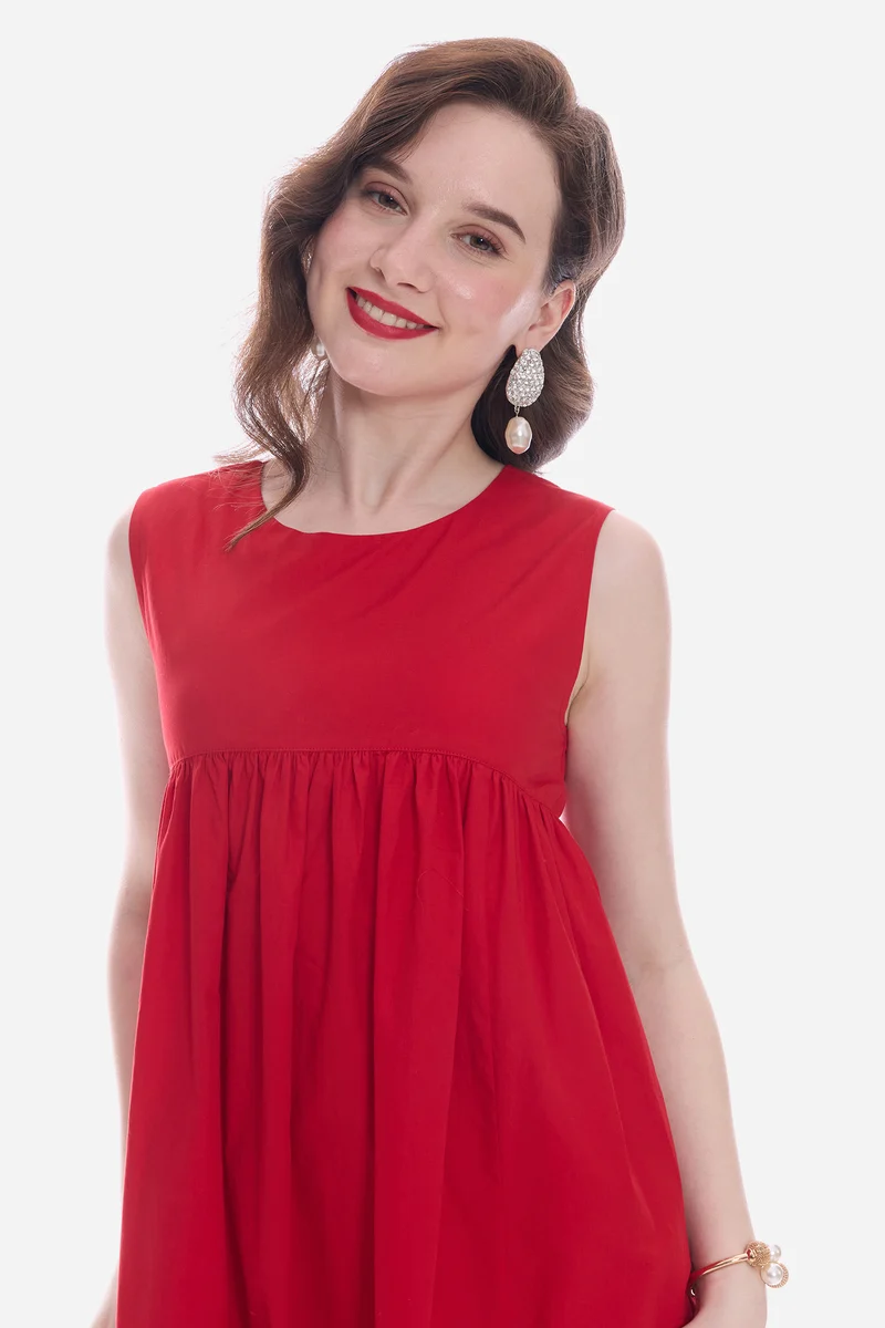 Mavia|100% Cotton Flared Maxi Dress With Pockets