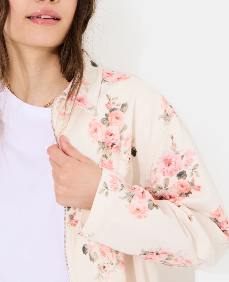 Veste boule en toile motif fleurs