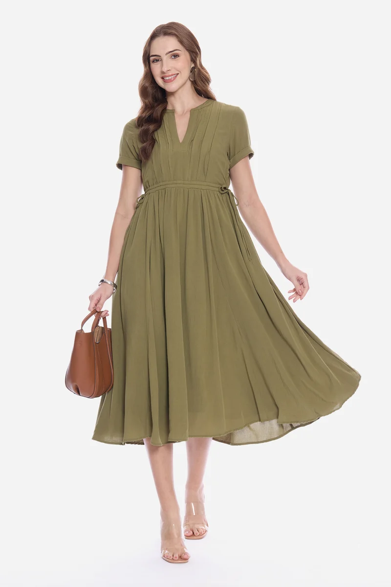 Rotel|100% Viscose Waist Adjusting Midi Dress