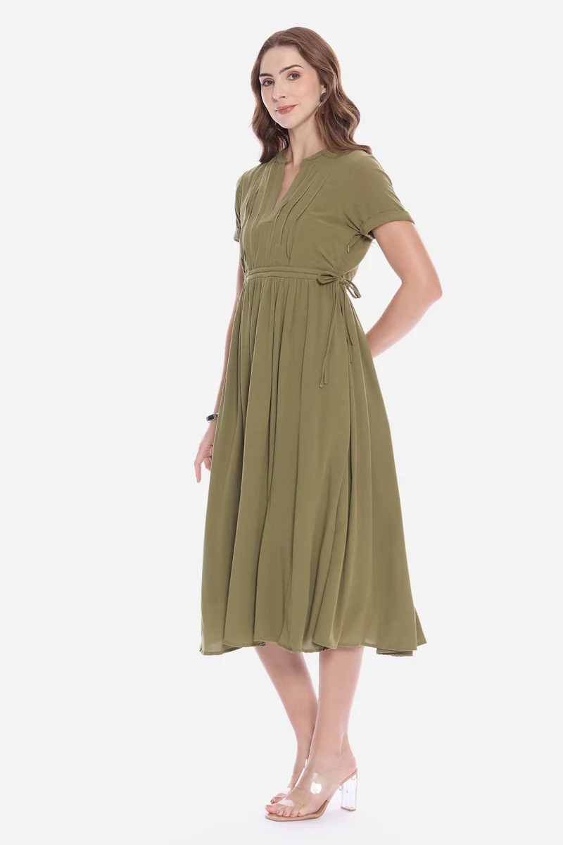 Rotel|100% Viscose Waist Adjusting Midi Dress