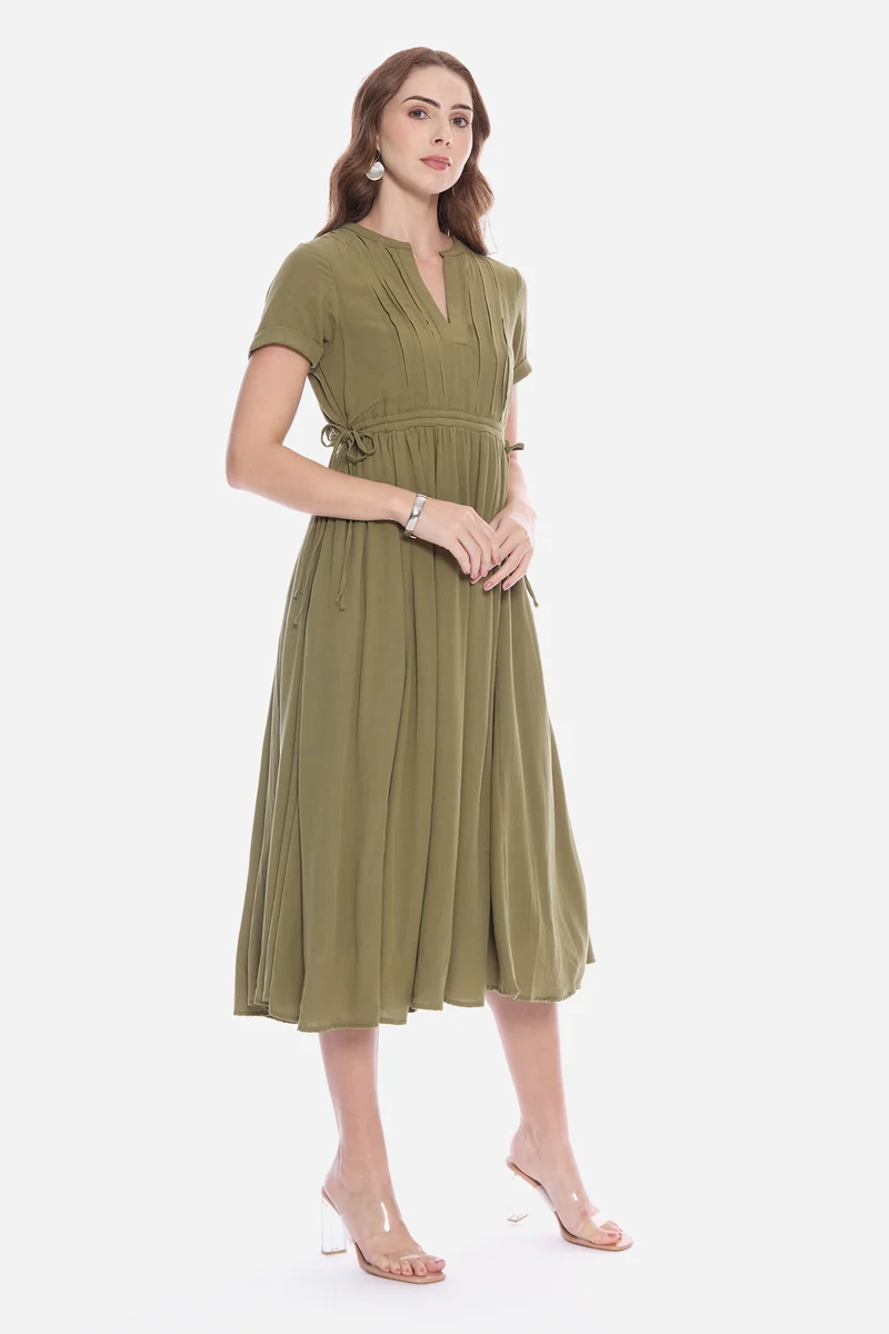 Rotel|100% Viscose Waist Adjusting Midi Dress