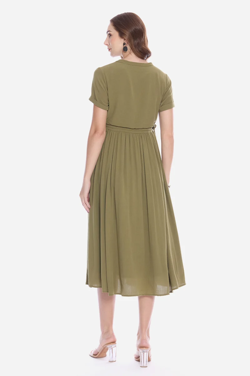 Rotel|100% Viscose Waist Adjusting Midi Dress