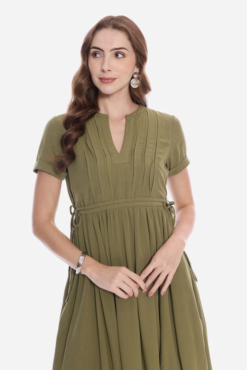 Rotel|100% Viscose Waist Adjusting Midi Dress