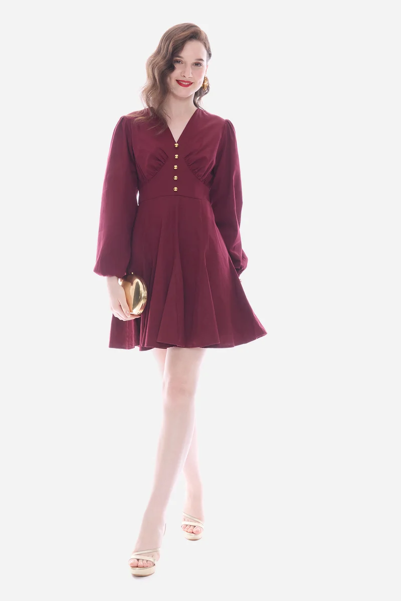 Rola|100% Cotton Godet Mini Dress With Puff