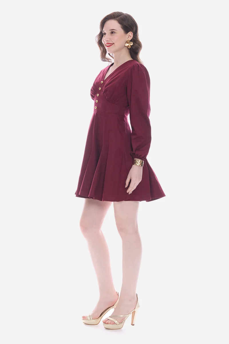 Rola|100% Cotton Godet Mini Dress With Puff