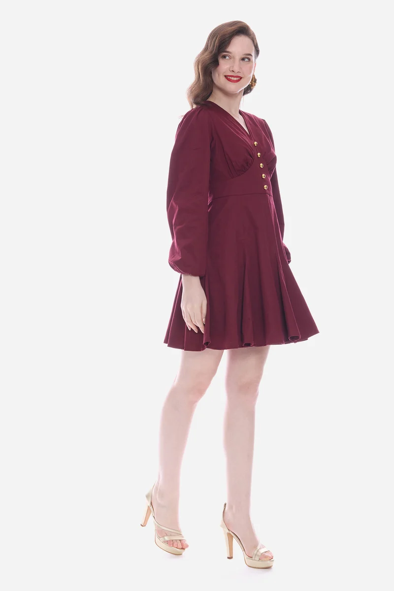 Rola|100% Cotton Godet Mini Dress With Puff