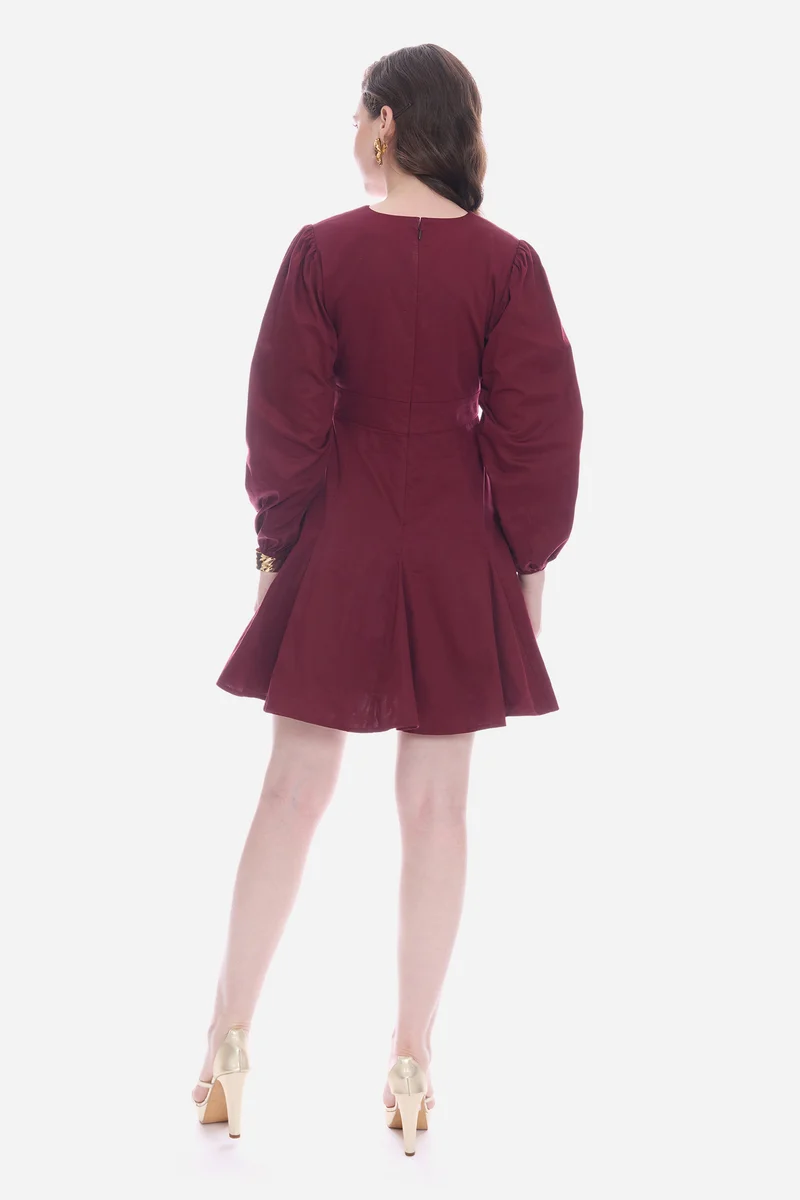 Rola|100% Cotton Godet Mini Dress With Puff