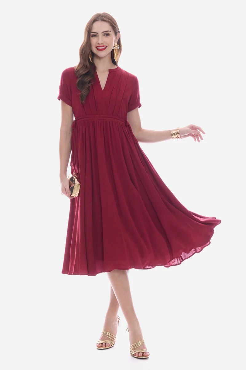 Rotna|100% Viscose Waist Adjusting Midi Dress