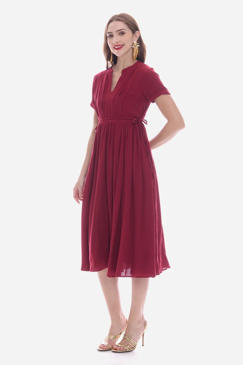 Rotna|100% Viscose Waist Adjusting Midi Dress