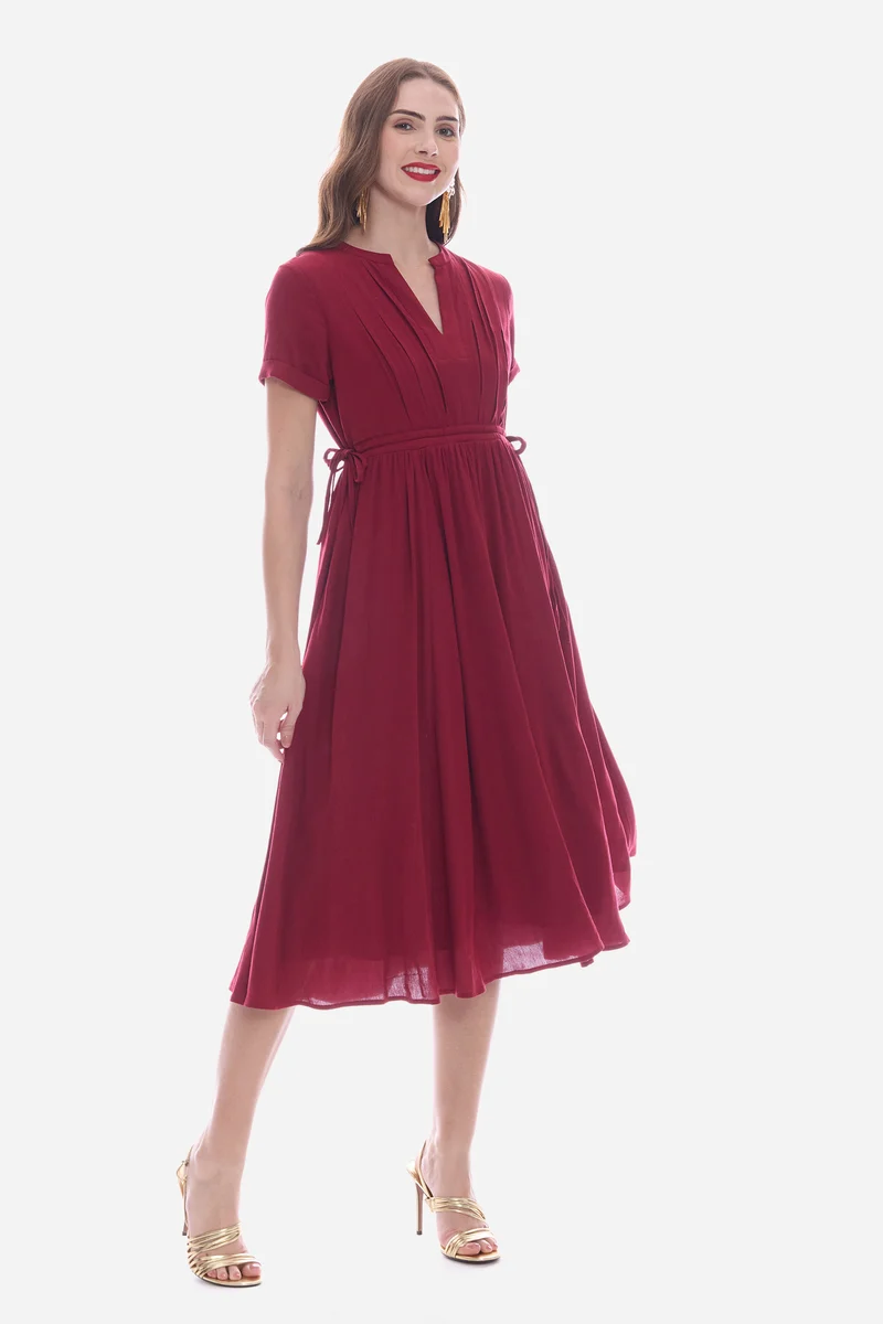 Rotna|100% Viscose Waist Adjusting Midi Dress