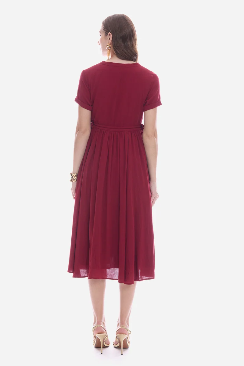Rotna|100% Viscose Waist Adjusting Midi Dress