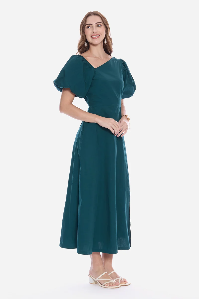 Rodia|100% Cotton Asymmetric Neck Maxi Dress