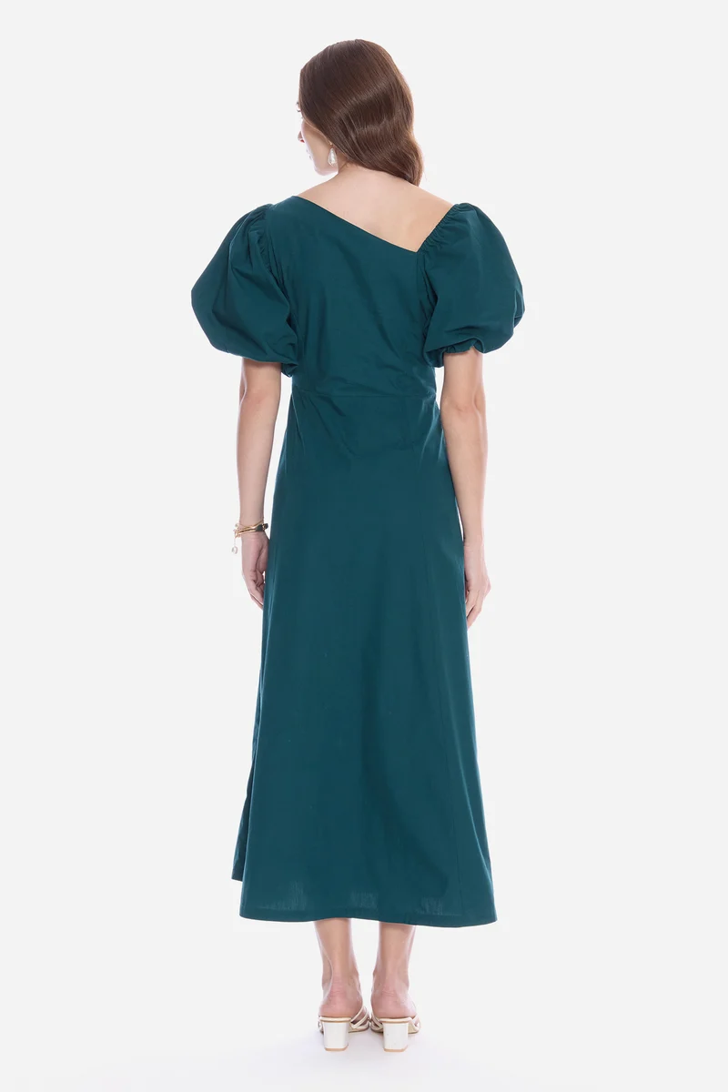 Rodia|100% Cotton Asymmetric Neck Maxi Dress