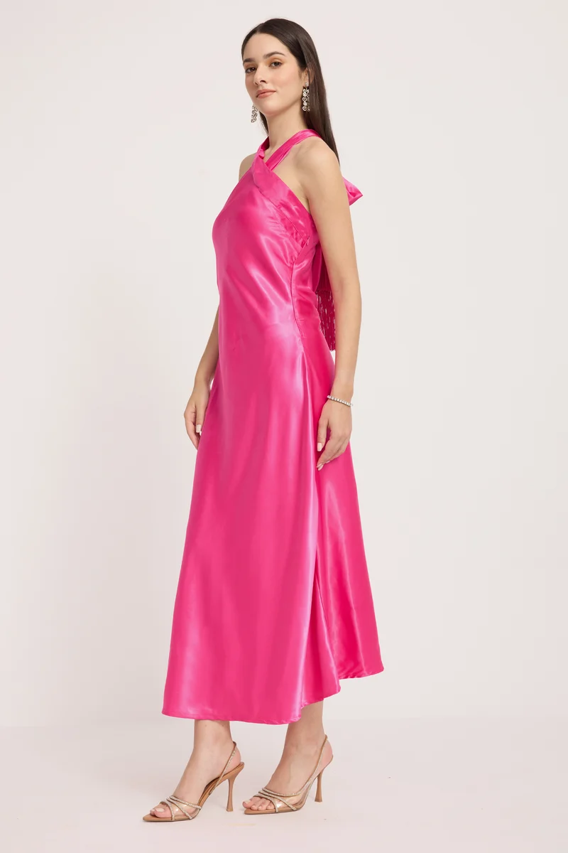 Siya|Rescued Polyester Halter Neck Slim Dress