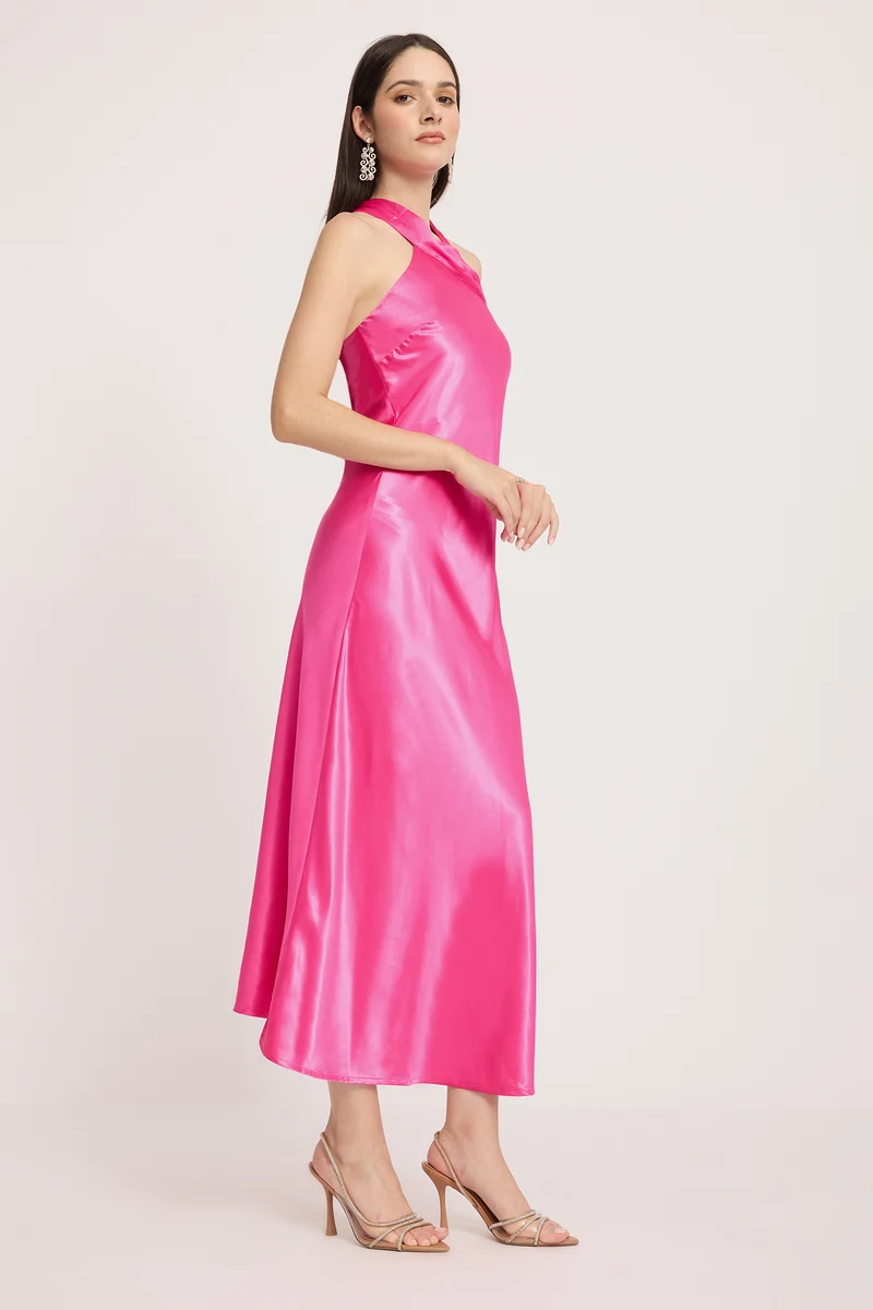 Siya|Rescued Polyester Halter Neck Slim Dress