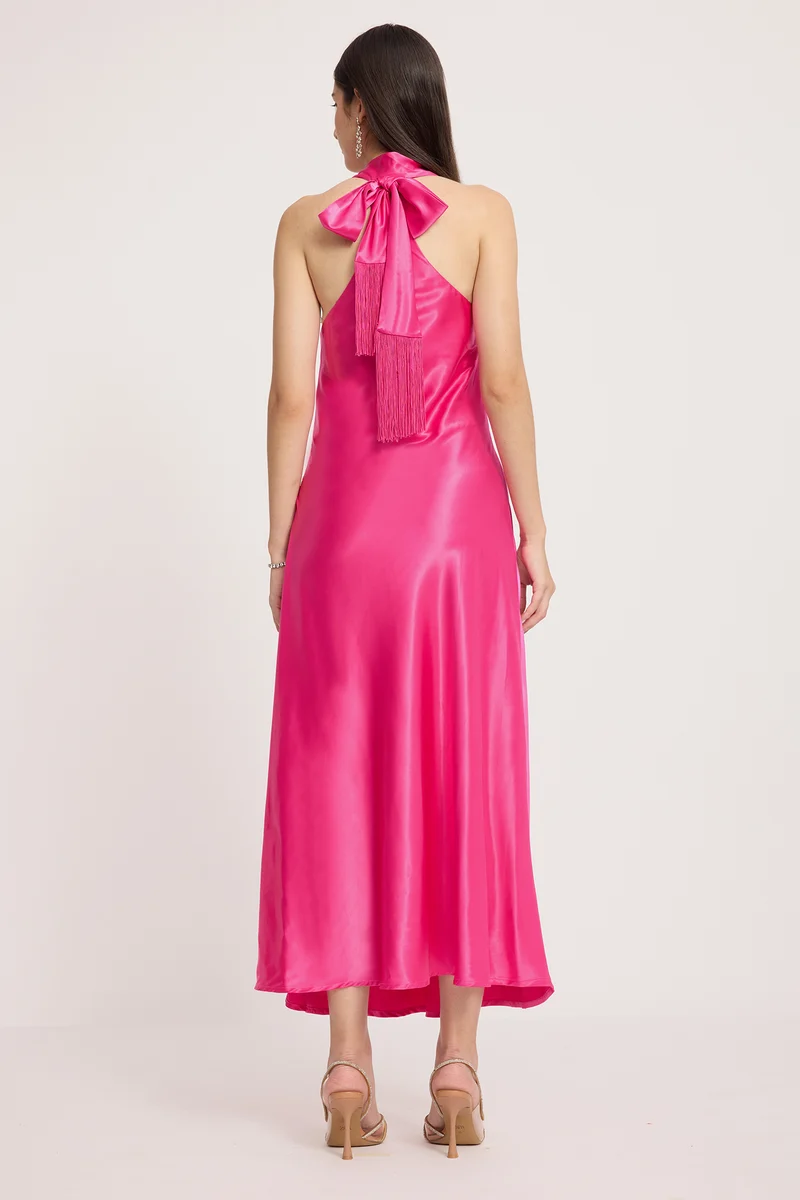Siya|Rescued Polyester Halter Neck Slim Dress