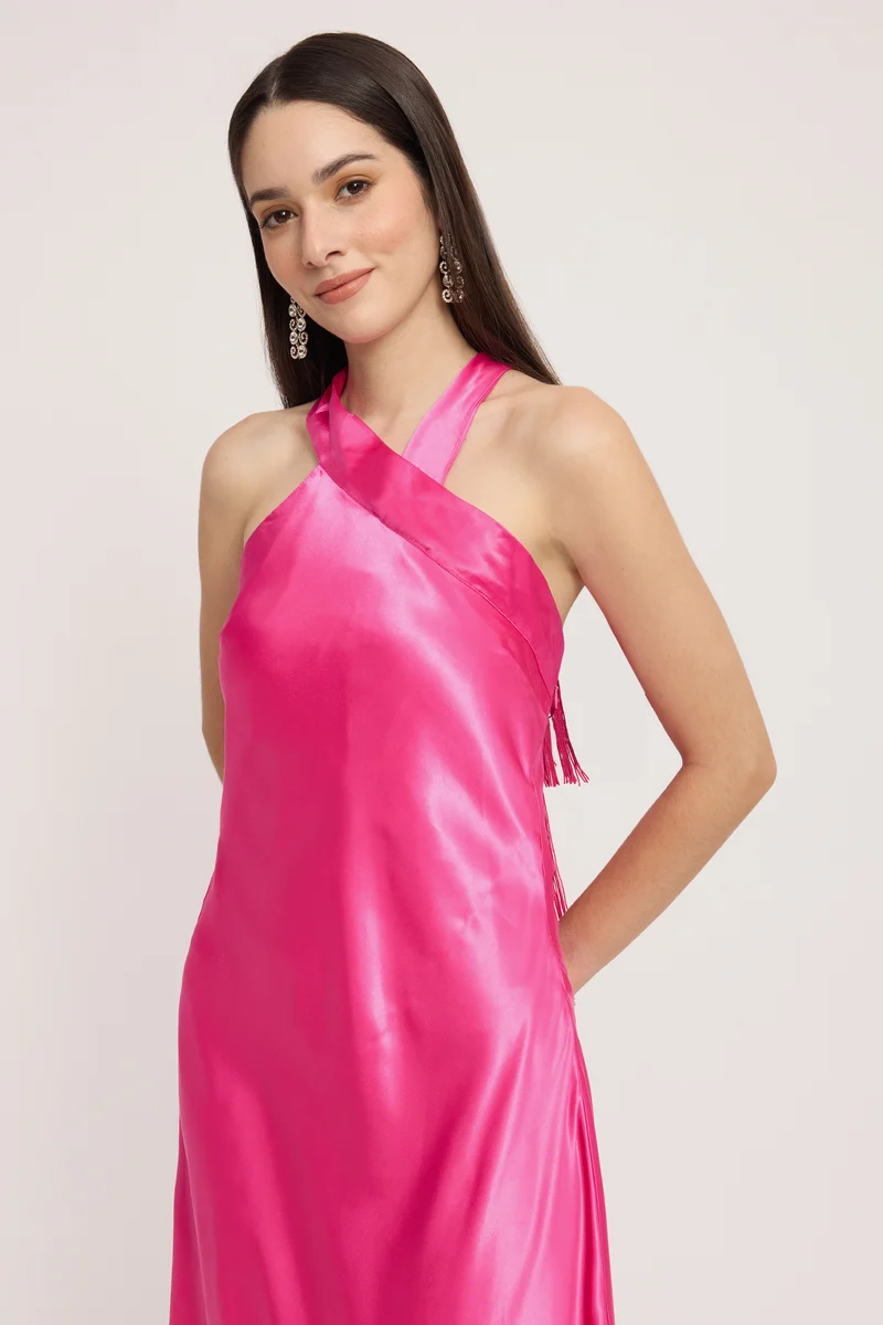 Siya|Rescued Polyester Halter Neck Slim Dress