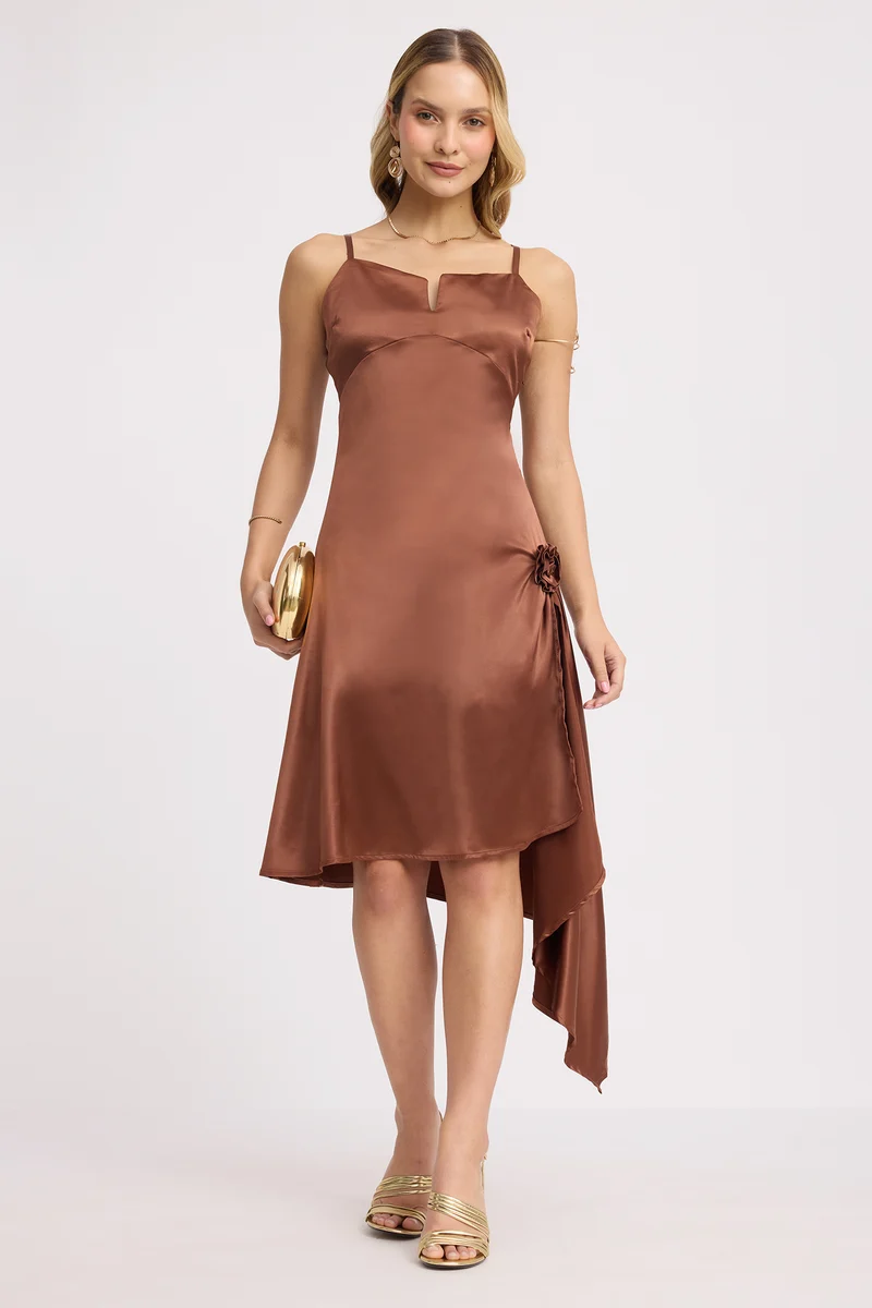 Ginny|Rescued Polyester Side Rose Detail Dress