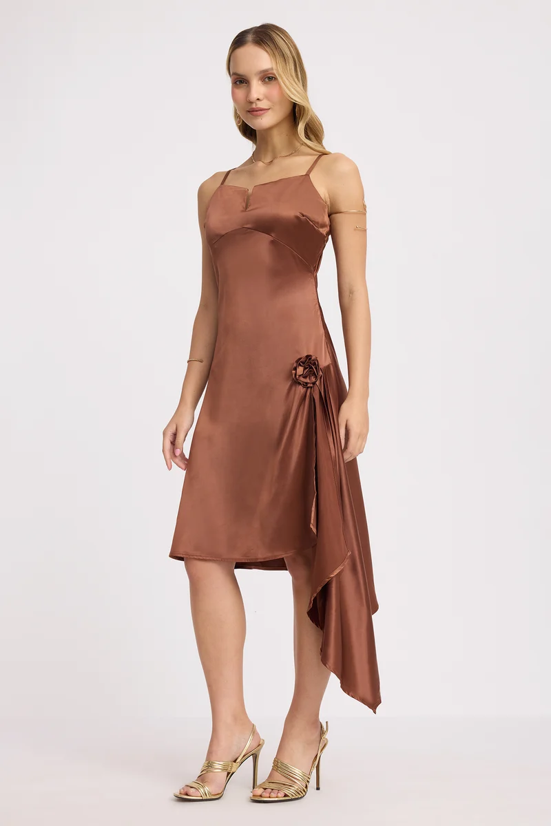 Ginny|Rescued Polyester Side Rose Detail Dress