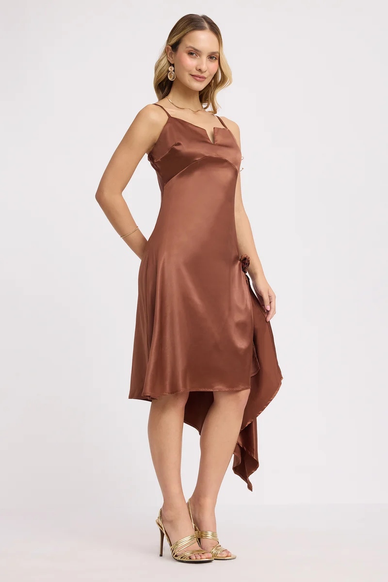 Ginny|Rescued Polyester Side Rose Detail Dress