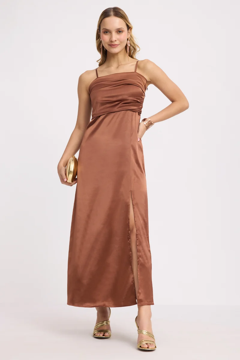 Blu|Rescued Polyester Strapless Gown With Slit