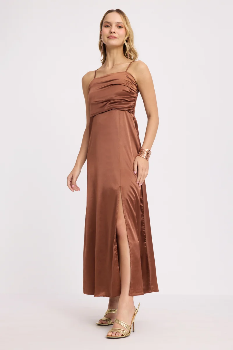 Blu|Rescued Polyester Strapless Gown With Slit