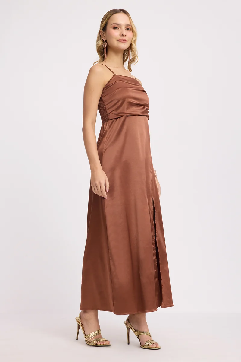 Blu|Rescued Polyester Strapless Gown With Slit