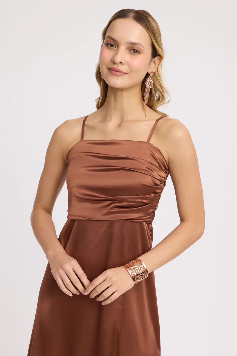 Blu|Rescued Polyester Strapless Gown With Slit