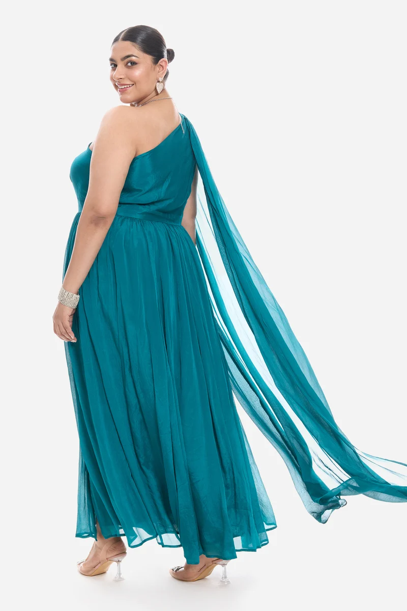 Vinis|Viscose Asymmetric One Shoulder Gown