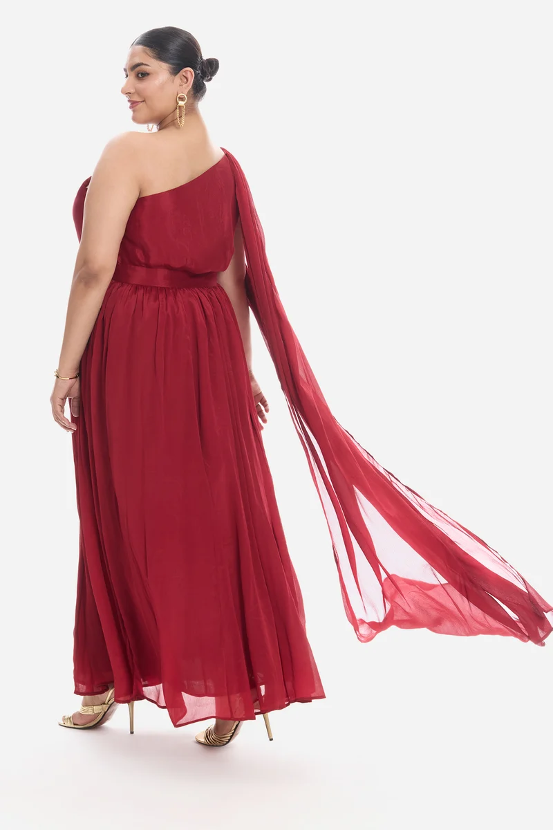 Vinen|Viscose Asymmetric One Shoulder Gown